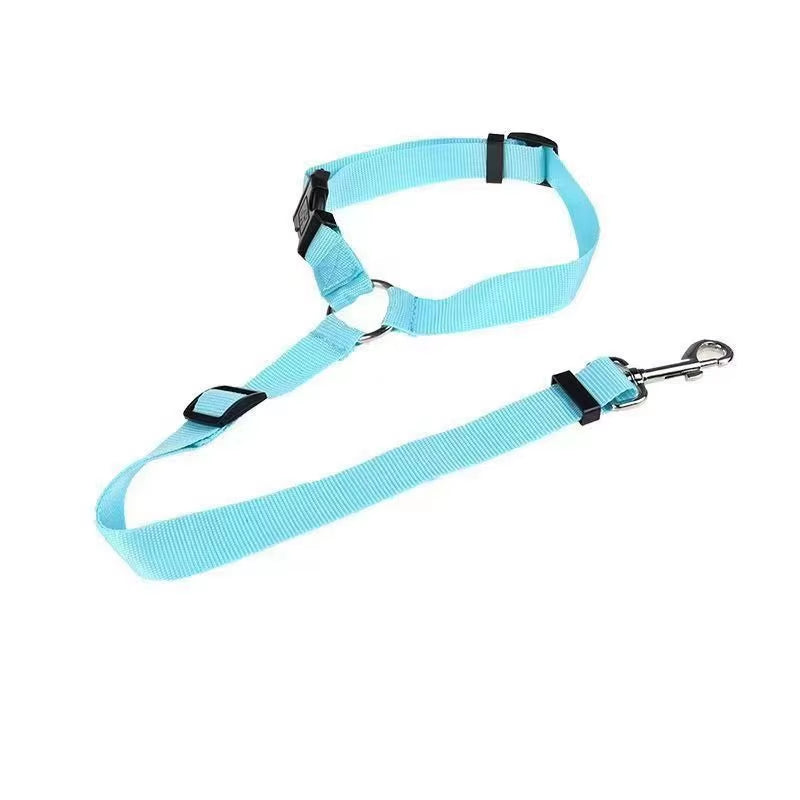 Solid Color Two-In-One Pet Car Seat Belt Nylon Lead Leash Backseat Safety Belt Adjustable Dogs Harness Collar Pet Accessories