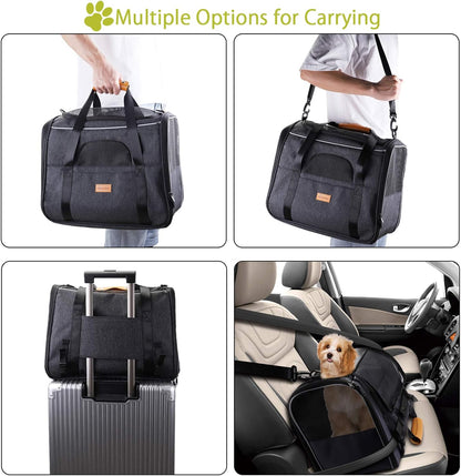 Portable Pet Carrier Bag, Top Opening, Removable Mat and Breathable Mesh, Foldable Transport Carrier for Dogs and Cats, with Shoulder Strap and Pet Bowl, Grey
