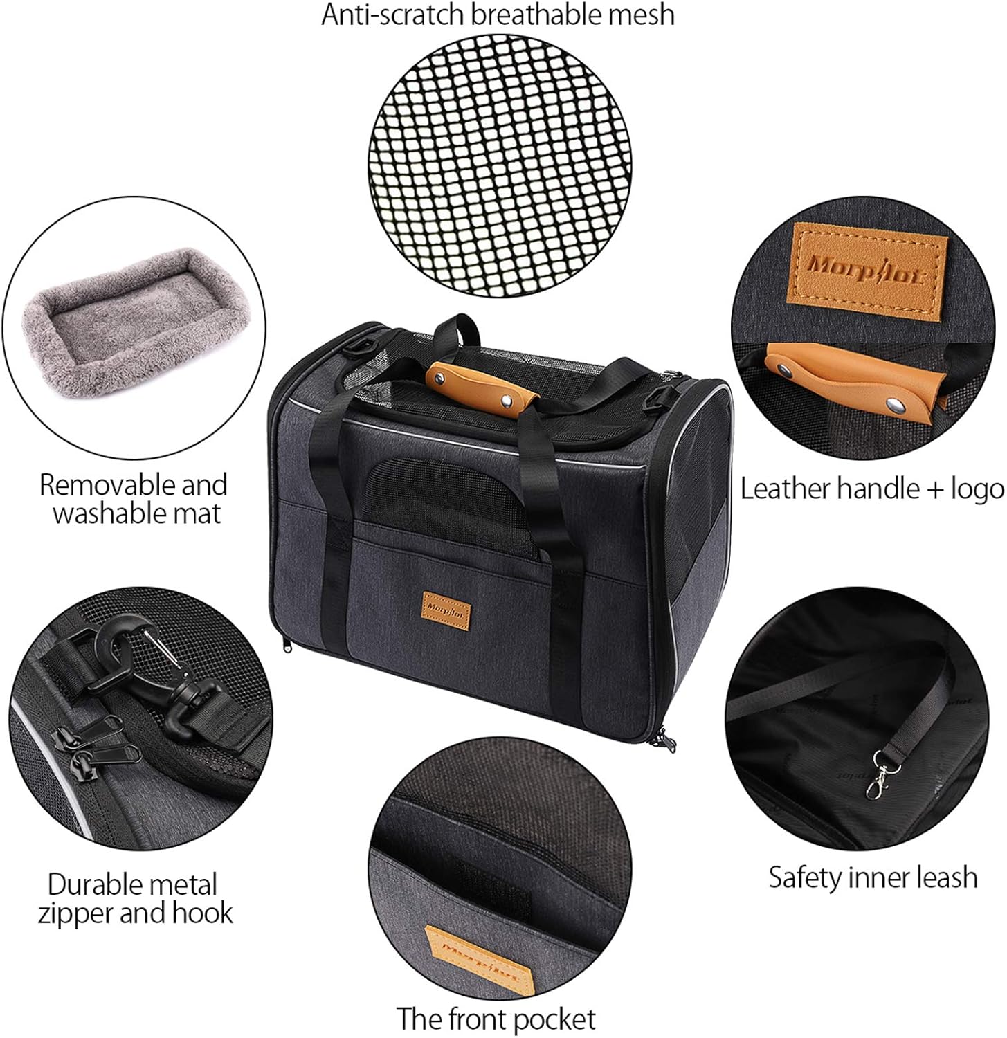 Portable Pet Carrier Bag, Top Opening, Removable Mat and Breathable Mesh, Foldable Transport Carrier for Dogs and Cats, with Shoulder Strap and Pet Bowl, Grey