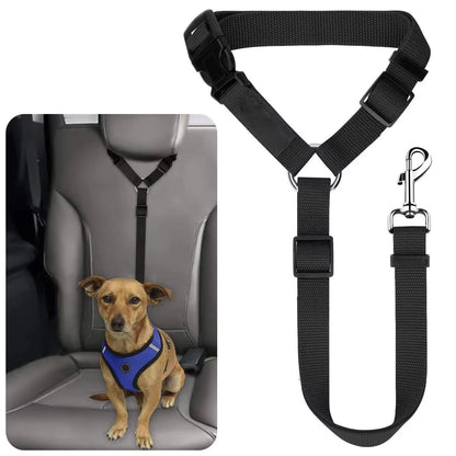 Solid Color Two-In-One Pet Car Seat Belt Nylon Lead Leash Backseat Safety Belt Adjustable Dogs Harness Collar Pet Accessories